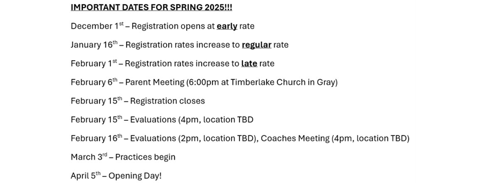 Spring 2025 Dates!!!